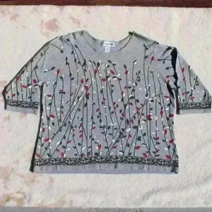 CATHY DANIELS Cropped Floral Print 3/4 Sleeve Relaxed Fit Blouse Top Women 1X